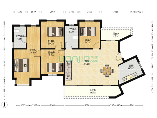 花缇紫郡 4室1厅2卫 136平方