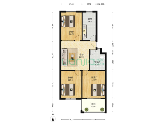 翡翠苑(昌乐县) 3室1厅1卫 92平方