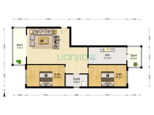 红河八街区 2室1厅1卫 115平方