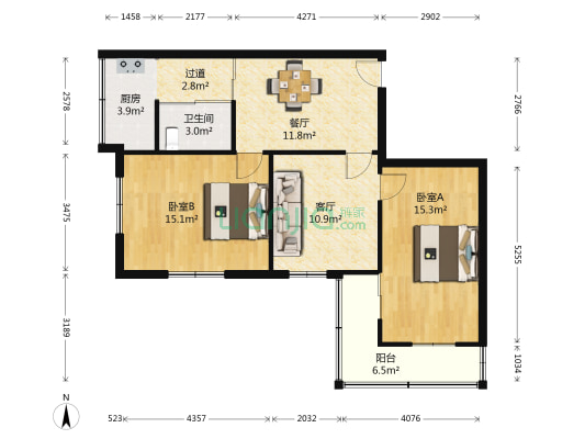 振一自来水楼 2室2厅1卫 88平方