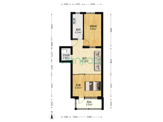 门矿西山楼 1室1厅1卫 55平方