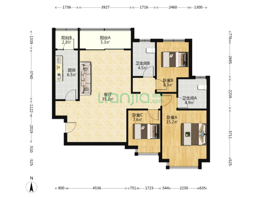 恒大檀溪郡 3室1厅2卫 122平方