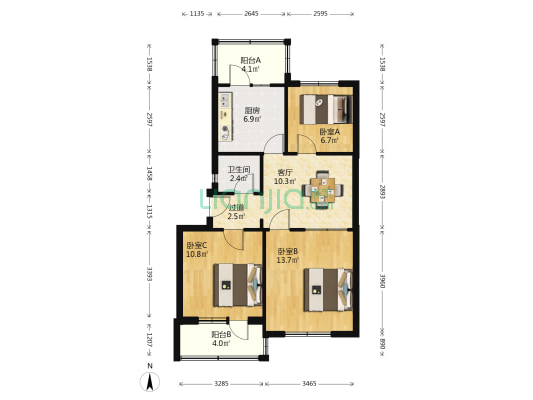 金刚石家属楼 3室1厅1卫 80平方