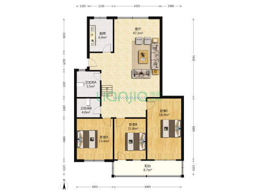 宾虹路439弄 3室1厅2卫 126平方