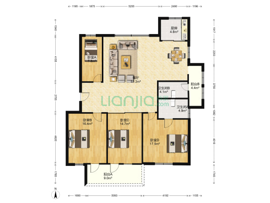 罗马花园 4室1厅2卫 150平方