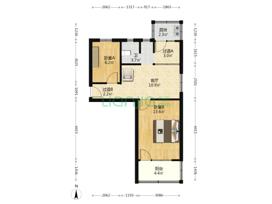黄山小区 2室1厅1卫 60平方