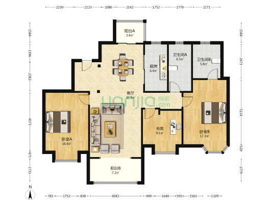 经纬至臻豪庭 3室1厅2卫 153平方