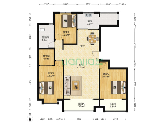 海韵雅居 3室1厅1卫 144平方