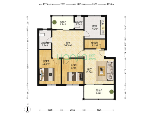蒙地卡罗 2室2厅2卫 93平方