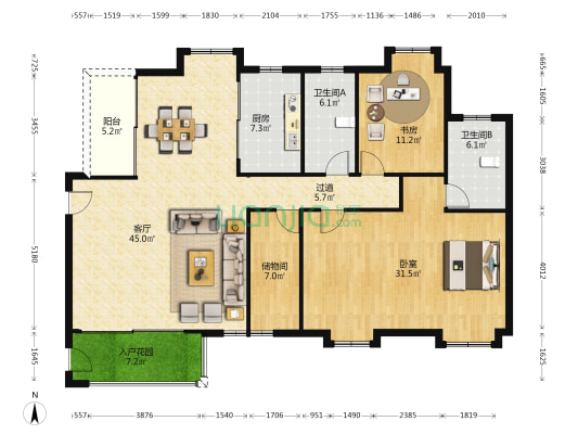 名苑星河湾 2室1厅2卫 150平方