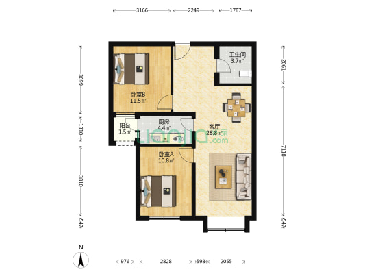 东洲家园 2室1厅1卫 87平方