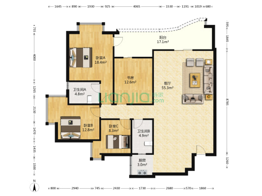 锦丰汇 4室1厅2卫 150平方