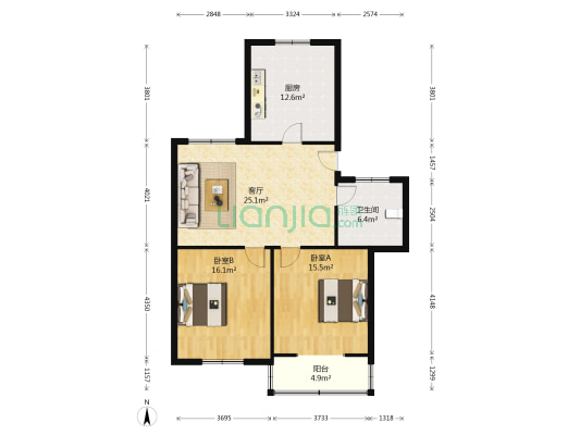 武庆花园 2室1厅1卫 95平方