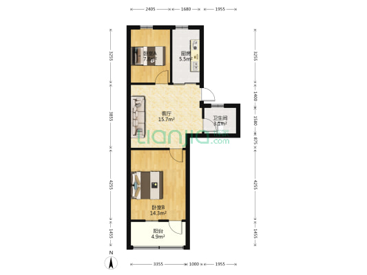 回祥小区东区2-2-1-1 63.14m²-户型图