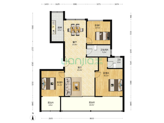 东第花园 3室2厅2卫 119平方