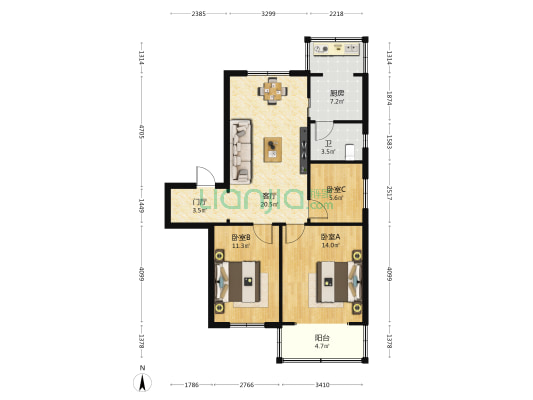 河道站宿舍 3室1厅1卫 84平方