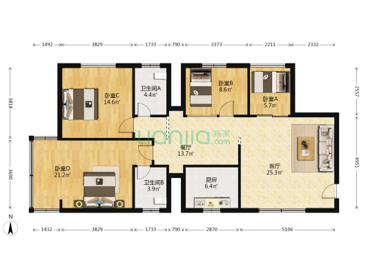 金棕苑 4室2厅2卫 110平方