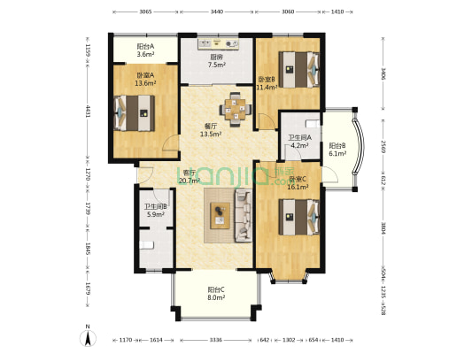 神兴小区三期 3室2厅2卫 137平方