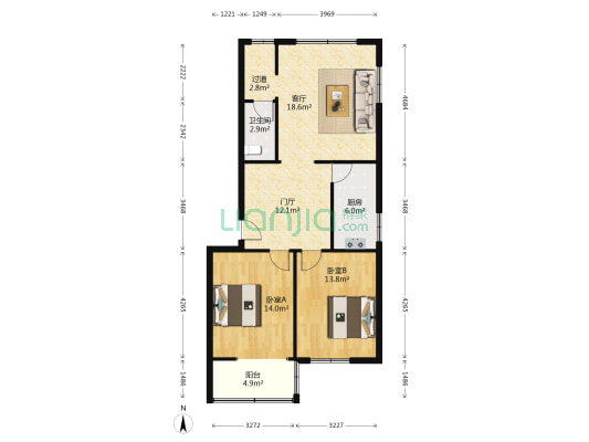 二物馨园 2室1厅1卫 89平方