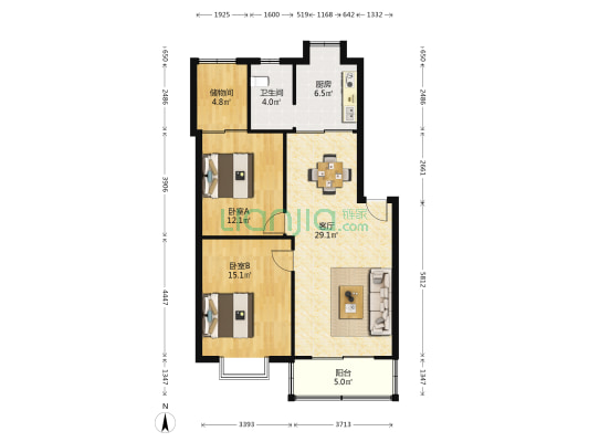 新城农博公寓 2室1厅1卫 93平方