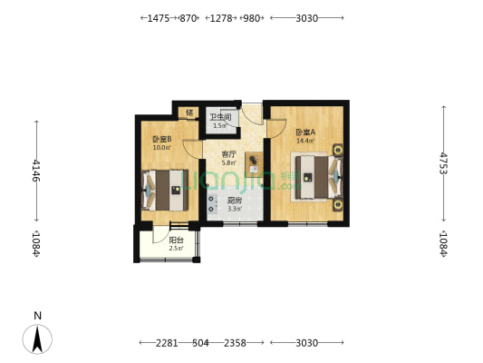 教育局宿舍 2室1厅1卫 49平方