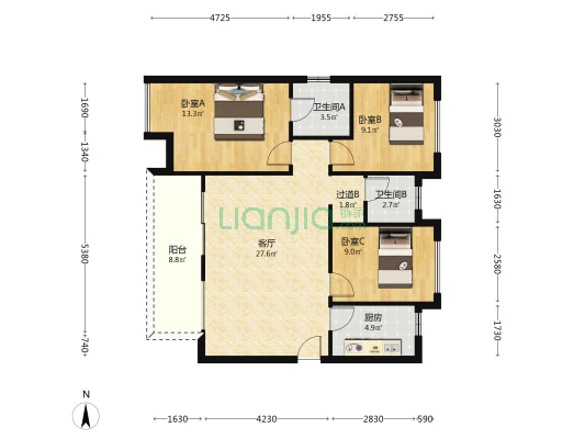 中建凤凰湖畔 3室1厅2卫 106平方