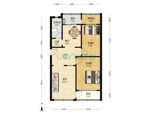 虞河路3096号 2室2厅1卫 76平方