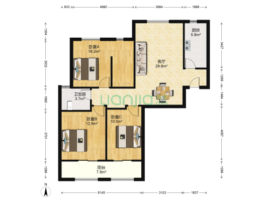 揽胜公园 3室1厅1卫 116平方