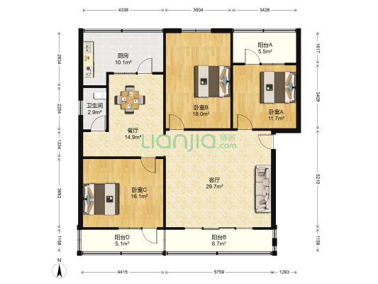 和平路1号院 3室2厅1卫 140平方