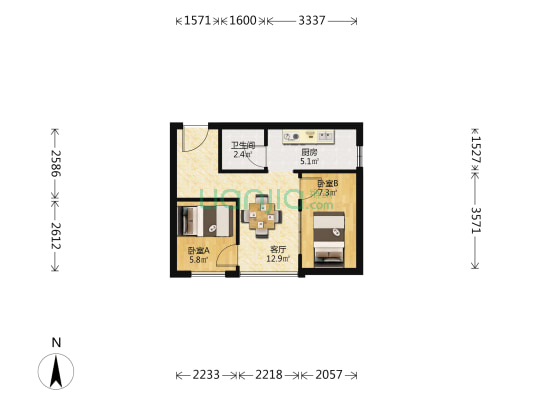 海原世家 2室1厅1卫 55平方