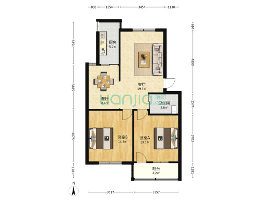 福门南村 2室2厅1卫 90平方