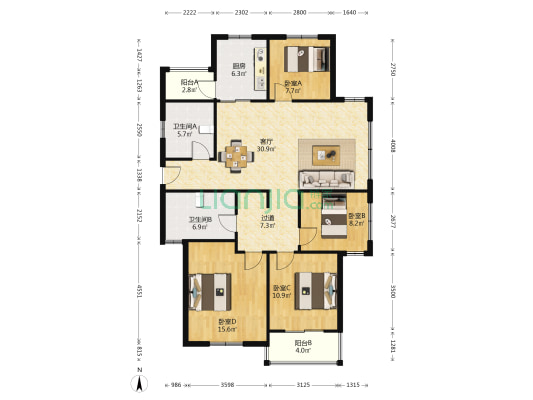 冠新佳苑 4室1厅2卫 153平方