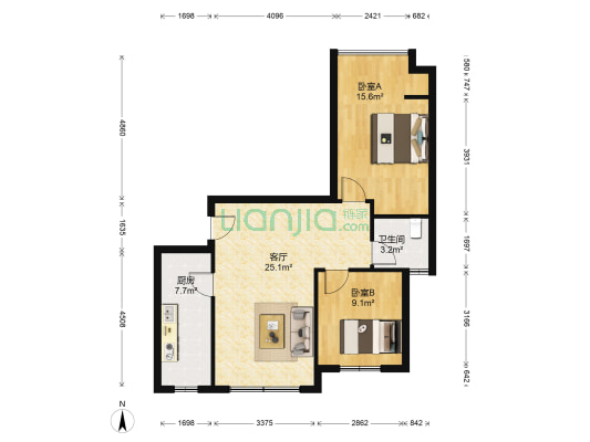 正商城裕园6号院 2室1厅1卫 86平方