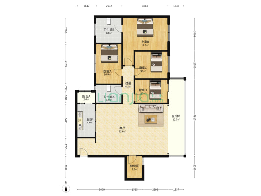 融信缦云名邸 4室1厅2卫 158平方