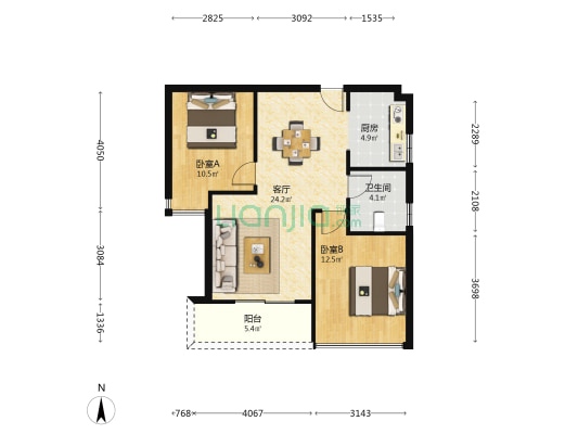 悦湖菁领汇 2室1厅1卫 72平方