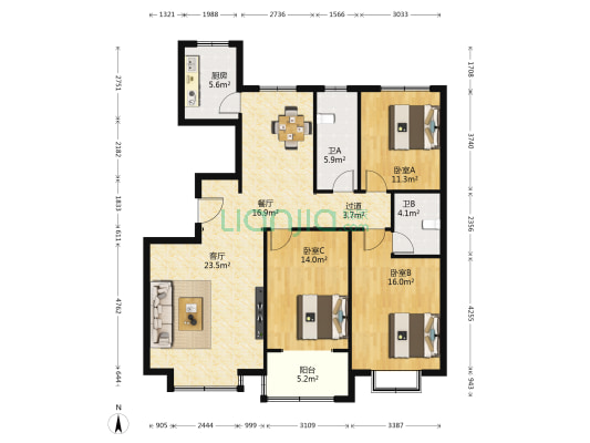 清木苑 3室2厅2卫 141平方