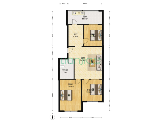 西康小区 3室2厅1卫 106平方
