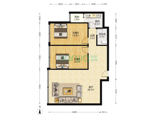 大南居 2室1厅1卫 102平方
