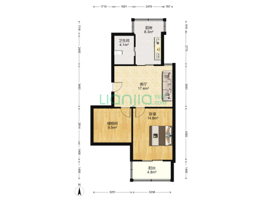 翠中小区 1室1厅1卫 66平方
