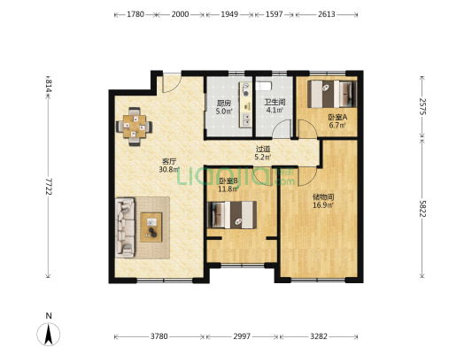 云锦园 2室1厅1卫 117平方