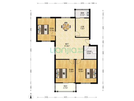 绿波廊小区 3室1厅1卫 112平方