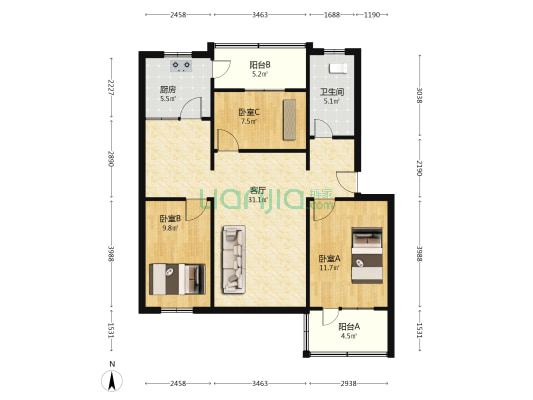 富祥楼小区 3室1厅1卫 99平方