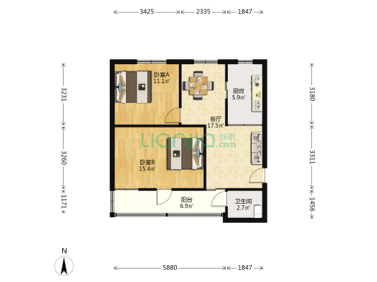 航运公司宿舍 2室1厅1卫 69平方