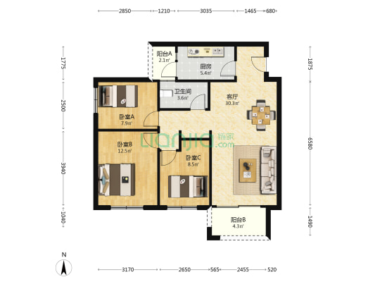 中煤和悦府 3室1厅1卫 101平方