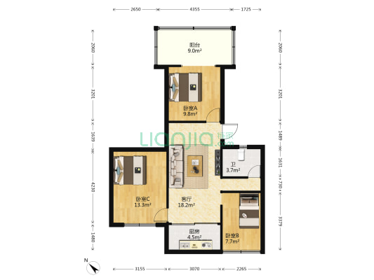 学府小区 3室1厅1卫 79平方