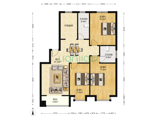 碧溪翠庭 3室1厅2卫 118平方