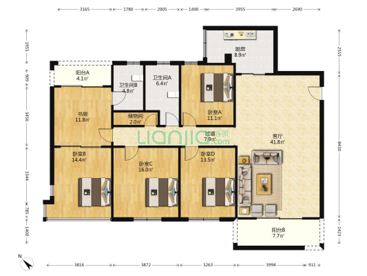 牡丹花园 5室1厅2卫 177平方