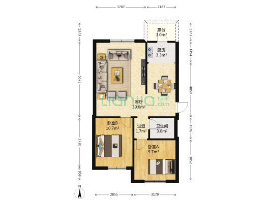 中央华府(普兰店) 2室1厅1卫 81平方