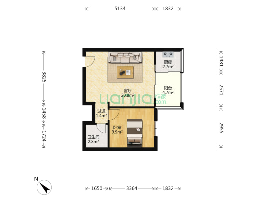 五星美居中心 1室1厅1卫 50平方