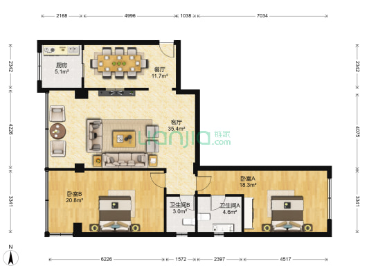 中广·都市花园 2室2厅2卫 126平方
